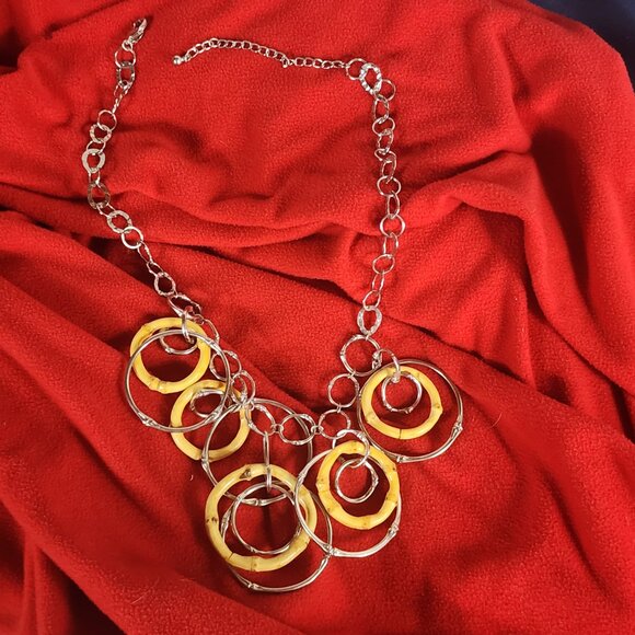 Chico's Vintage Bamboo and Silver Circular Dangle Fringe Statement 22" Necklace - Picture 10 of 16